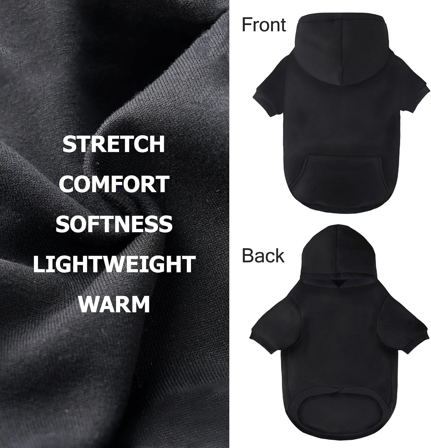 Dog Basic Hoodie Soft Dog Clothes Cold Weather Sweaters for Medium Large Dogs Cozy Fabric Warm Sweatshirt with Leash Hole for Boys (Black, X-Large (35-55 Lbs))