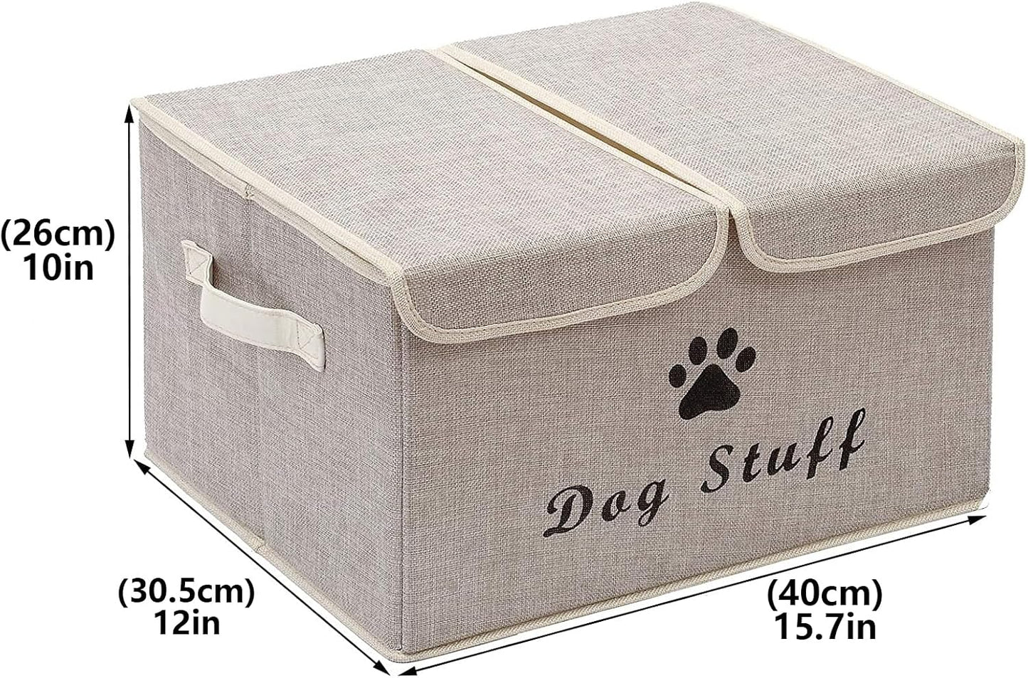 Large Storage Boxes - Large Linen Fabric Foldable Storage Cubes Bin Box Containers with Lid and Handles for Dog Apparel & Accessories, Dog Clothing(Beige)