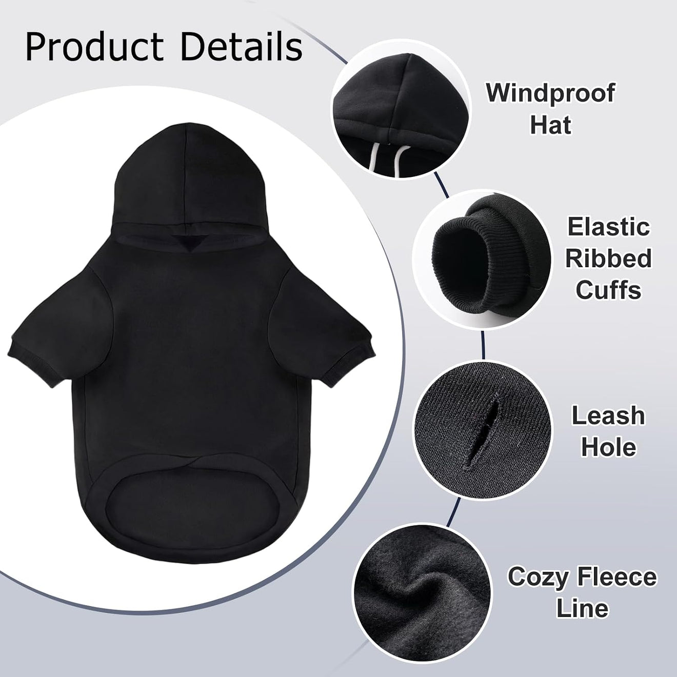 Dog Basic Hoodie Soft Dog Clothes Cold Weather Sweaters for Medium Large Dogs Cozy Fabric Warm Sweatshirt with Leash Hole for Boys (Black, X-Large (35-55 Lbs))
