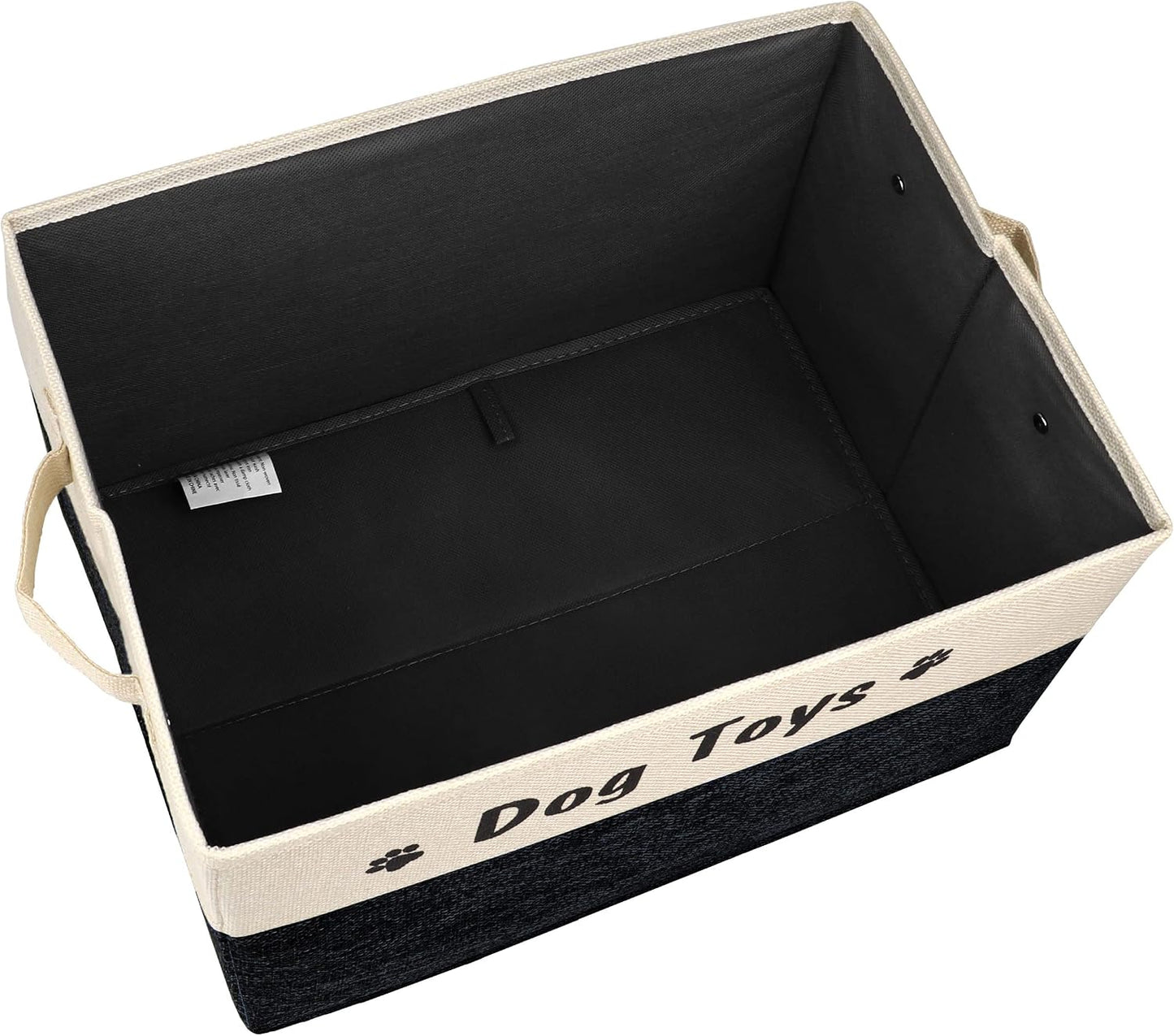 Dog Toy Basket, Foldable Dog Toy Bin Box for Living Roon Area, Collapsible Storage Basket with Comfortable Handles for Pet Coat, Accessories, Black, 15"X11"X9"
