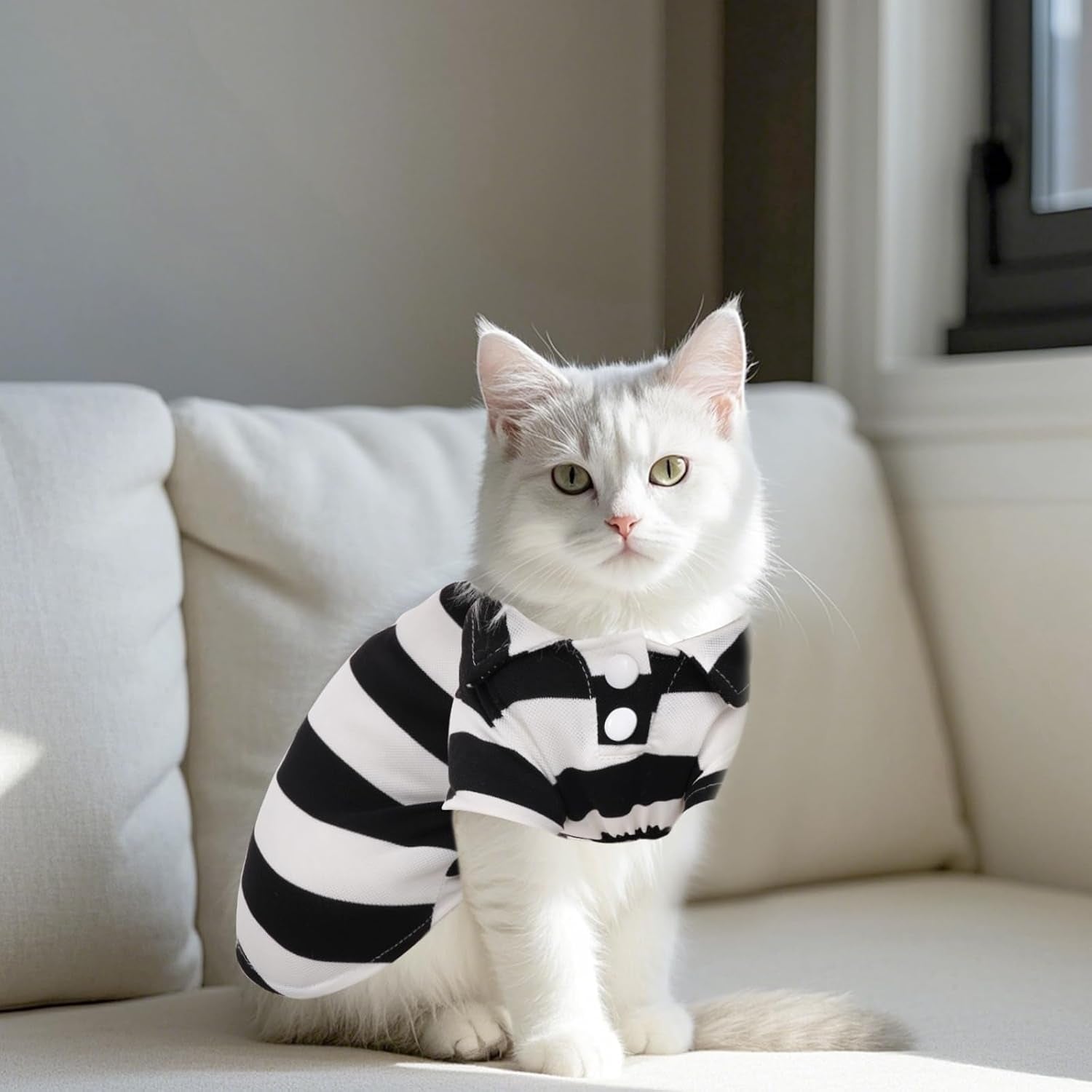 Dog Shirt Polo Shirt Striped Collar Puppy Clothes Summer Button up Pet Clothes for Small Medium Dogs Cats for Boy Girl Pets