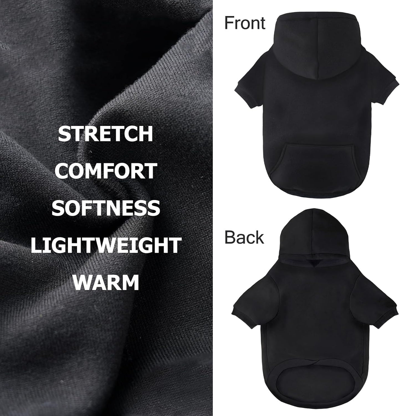 Dog Basic Hoodie Soft Dog Clothes Cold Weather Sweaters for Medium Large Dogs Cozy Fabric Warm Sweatshirt with Leash Hole for Boys (Black, X-Large (35-55 Lbs))