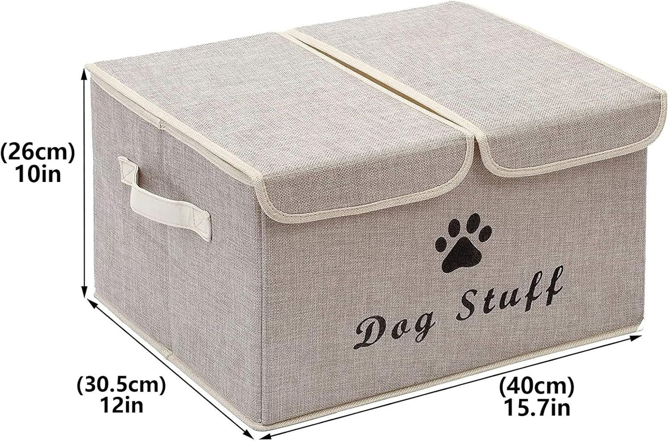 Large Storage Boxes - Large Linen Fabric Foldable Storage Cubes Bin Box Containers with Lid and Handles for Dog Apparel & Accessories, Dog Clothing(Beige)