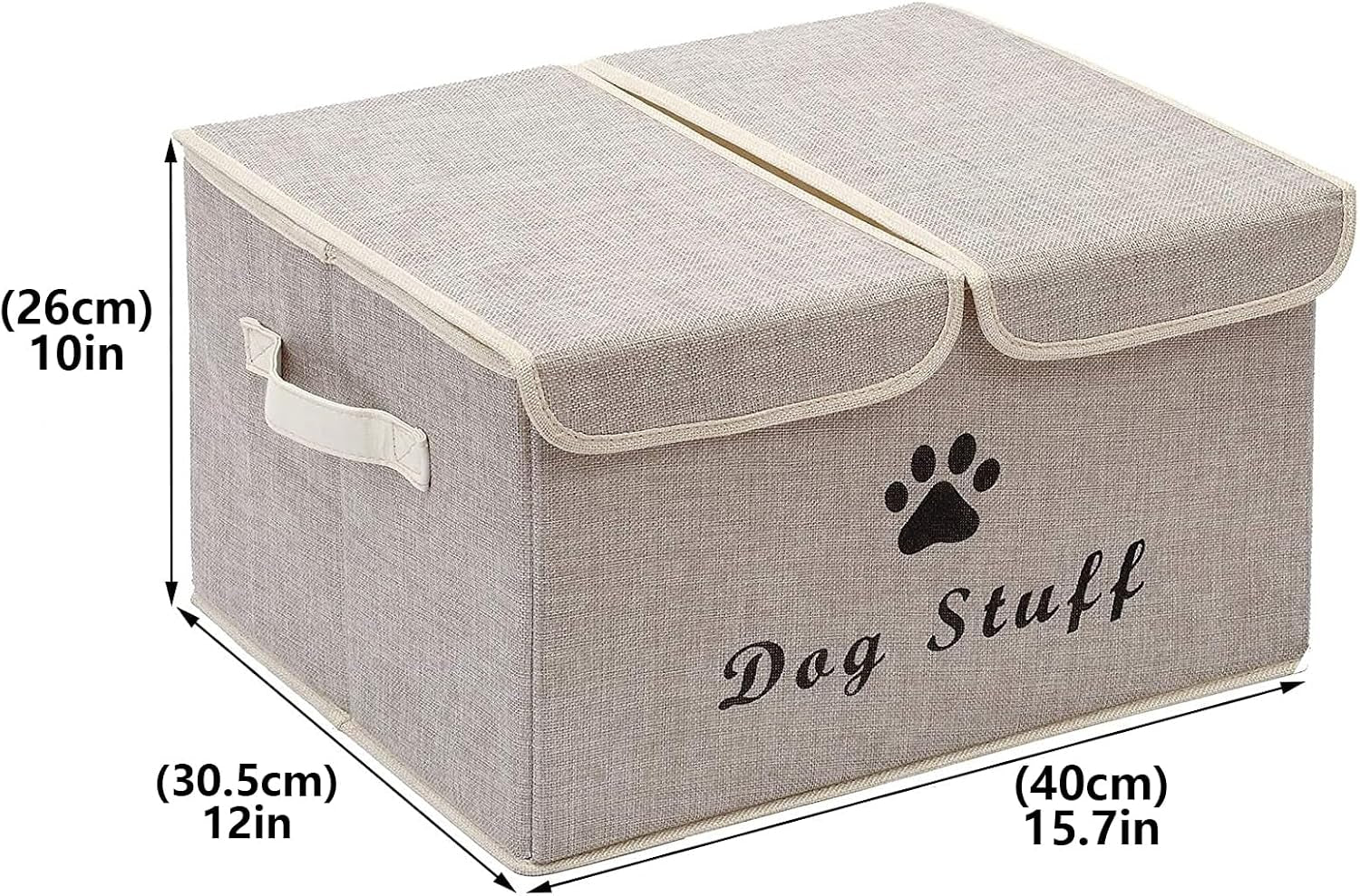 Large Storage Boxes - Large Linen Fabric Foldable Storage Cubes Bin Box Containers with Lid and Handles for Dog Apparel & Accessories, Dog Clothing(Beige)